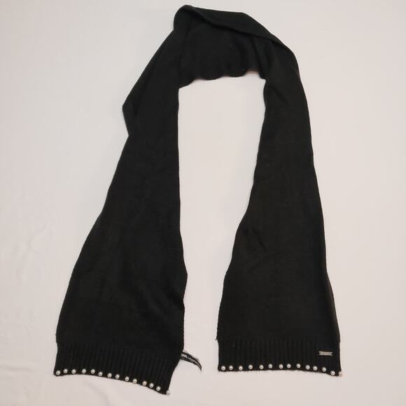 Karl Lagerfeld Paris Black Pearl Bead Winter Scarf Warm - Picture 1 of 5